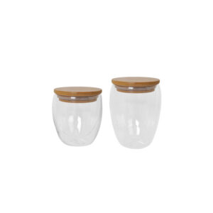 Holbox Double Wall Glass Cup with Wooden Lid