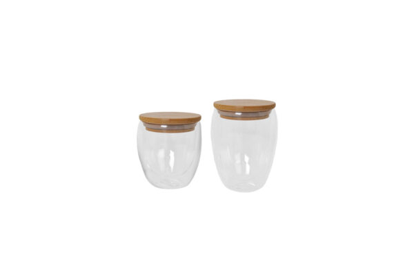 Holbox Double Wall Glass Cup with Wooden Lid