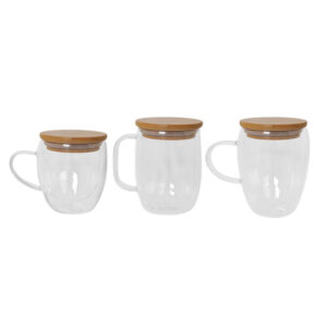 Loma Double Wall Glass Mug with Wooden Lid & Handle | 250ml