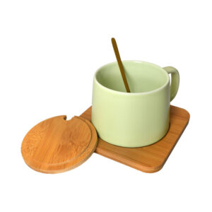 Carolina Ceramic Mug with Stainless Spoon, Wooden Lid and Coaster | 450ml