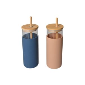 Malaga Soft-Touch Glass Bottle w/ Bamboo Lid and Straw | 500 ml
