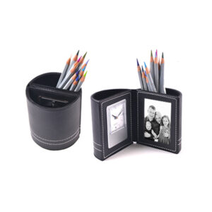 Adam Synthetic Leather Pen Holder w/ Clock & Photo Frame