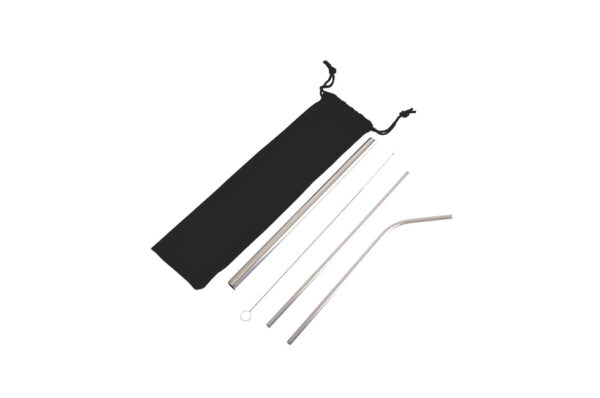 Isabella 3-Pc Stainless Steel Reusable Straws w/ 1 Cleaning Brush in 3 Different Sizes with Black Carrying Pouch