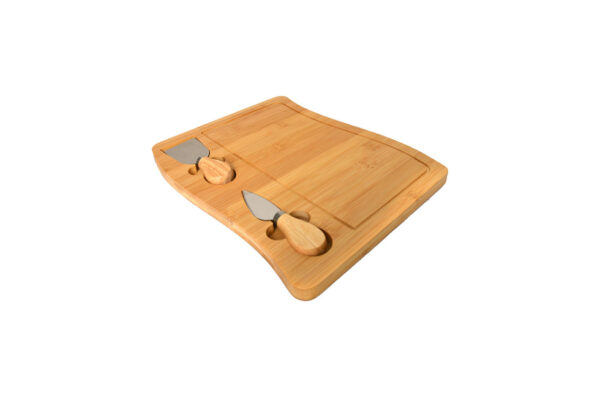Emilia Bamboo Cheese Platter with Stainless Steel Utensils with Bamboo Handles Charcuterie or All Purpose Board