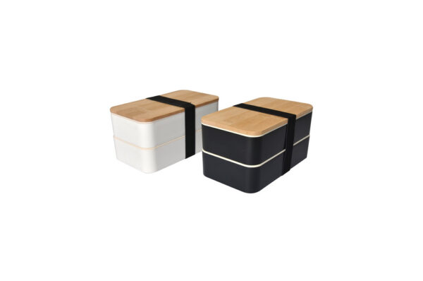Lulu 2-Layered Bento Box Set with Wooden Lid Microwaveable | Leak Proof | with Spoon & Fork Made of Food Grade PP Material