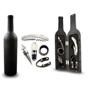 Juliana 5-Piece Wine Tool Set in a Bottle-Shaped Holder Wine Bottle Corkscrew | Foil Cutter | Drip Ring | Stopper | Pourer