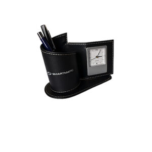 Stephen Digital Clock in Synthetic Leather with Pen Holder
