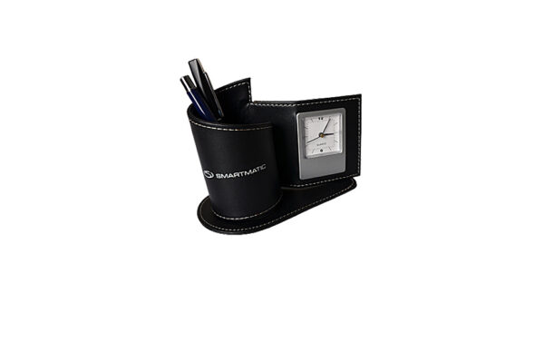 Stephen Digital Clock in Synthetic Leather with Pen Holder