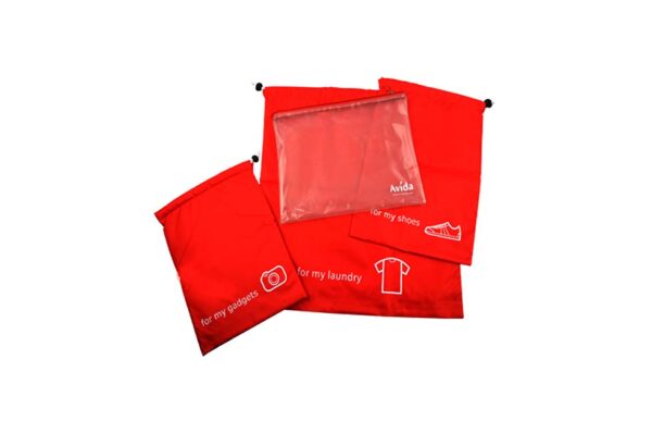 Conroe Drawstring Travel Pouches | 4 Pcs in Variety of Sizes in Nylon Oxford Material