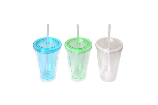 Cabana Double Walled Plastic Tumbler with Straw | 350ml