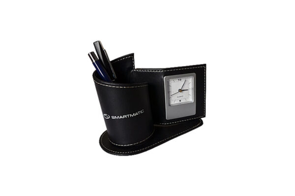 Crimea Pen Holder with Clock and Photo Frame in Synthetic Leather