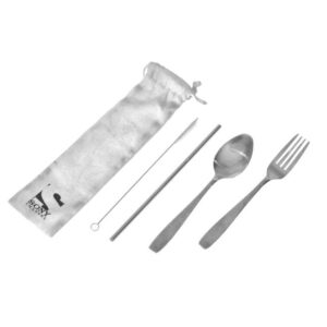 Frannie Stainless Spoon and Fork with Metal Straw Set
