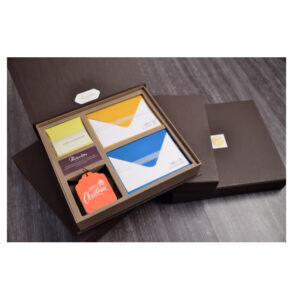 Customized Stationery Box Prime A | 30 Correspondence Cards | 10 Small Folded Notecards | 40 Die Cut Tags | Rigid or Soft Box
