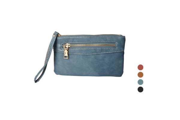 Lewis Retro Style Ladies Wallet in Vegan Leather Material | Dual Zipper Enclosure | With Wrist Strap | 4.5" x 7.5"