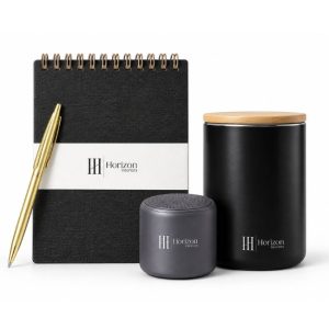 Kings Daily Productivity Set includes an A5 Spiral Notebook, Pen, Bluetooth Speaker and Nordic Mug