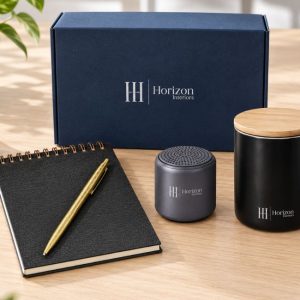 Kings Daily Productivity Set includes an A5 Spiral Notebook, Pen, Bluetooth Speaker and Nordic Mug