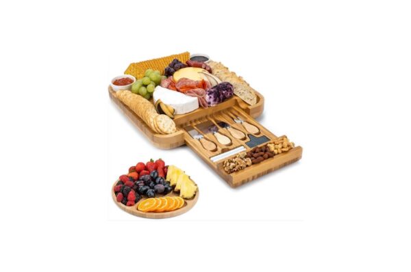 Deco Bamboo Cheese Board and Knife Set with Wooden Charcuterie Plate