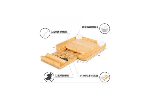 Deco Bamboo Cheese Board and Knife Set with Wooden Charcuterie Plate
