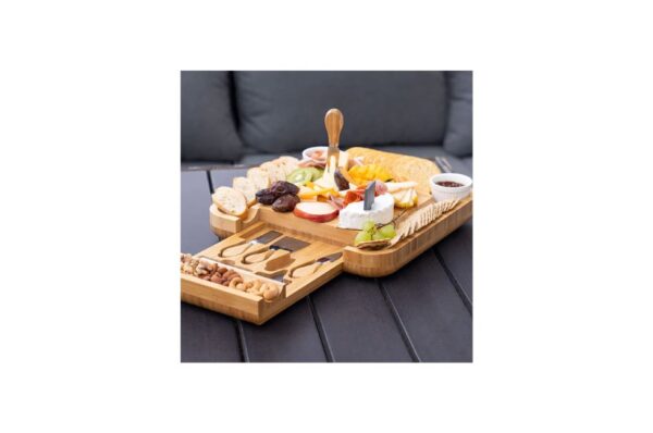 Deco Bamboo Cheese Board and Knife Set with Wooden Charcuterie Plate