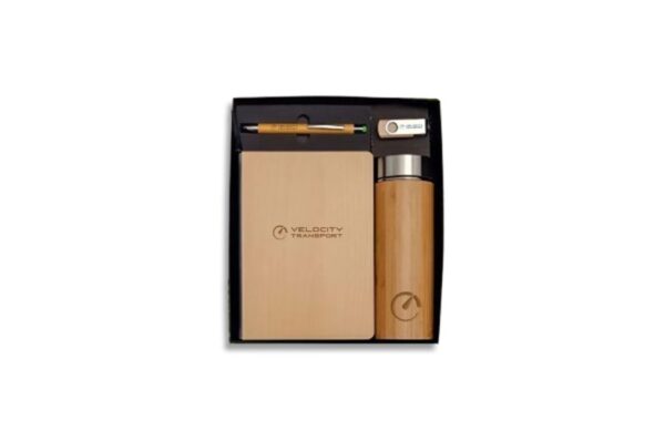 Amore Bamboo Gift Set Includes Tumbler, Notebook, USB, Pen