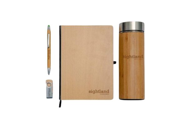Amore Bamboo Gift Set Includes Tumbler, Notebook, USB, Pen - Image 2
