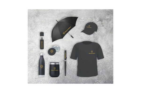 Esteban Onboarding Essentials Set Includes, Shirt, Umbrella, Cap, USB, Buttons, Flask, Pen, Cup