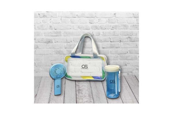 Daily Essentials Gift Set Includes Transparent Bag, Hand Fan and Tumbler