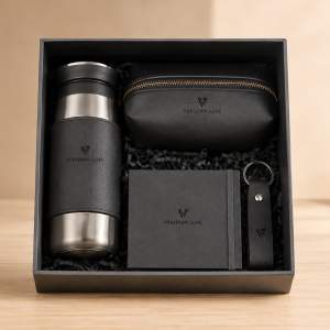Majestic Onboarding Essentials Set Includes Pouch, A5 Notebook, Stainless Tumbler, Key Fob