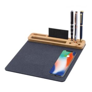 Shiva Leather Mouse Pad with Wireless Charging Mat, Pen & Mobile Holder