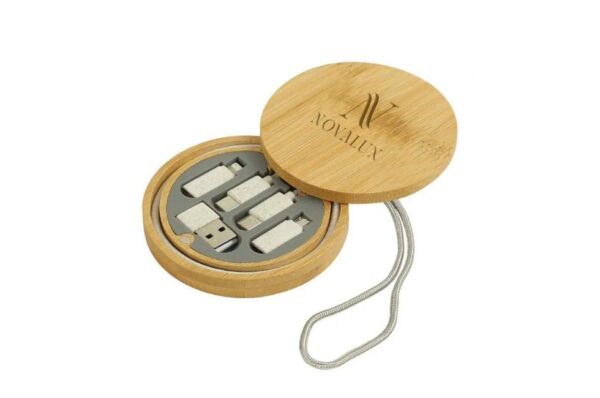 Aeronaut Multi-Charging Cable Set in Round Bamboo Case