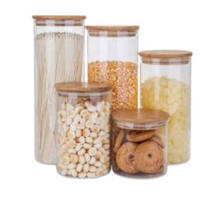 Aviana Glass Condiments Bottle for Food Storage with Wooden Lid