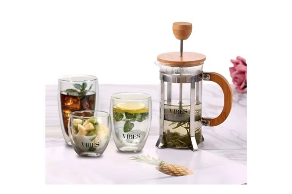 Sunray Gourmet Gift Set Includes Bamboo Coffee Press & Transparent Double-Wall Glass Cup