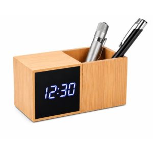 Binary Wooden Digital Desk Clock Organizer