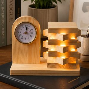 Crisan Wooden Desk Clock with Aesthetic Lamp