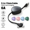 Stratus 3 in 1 Retractable Charging Cable | 120W Stratus 3-in-1 retractable charging cable showing 120W fast charging, 6A output and multiple connector tips