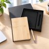 Parka 2 in 1 Corporate Gift Set Includes Bamboo Notebook & Wood Pen Bamboo notebook and wood pen gift set arranged on a desk for office and meeting use