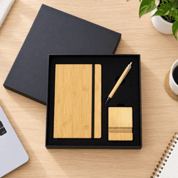 Nube Bamboo Notebook, Pen and Phone Stand Gift Set