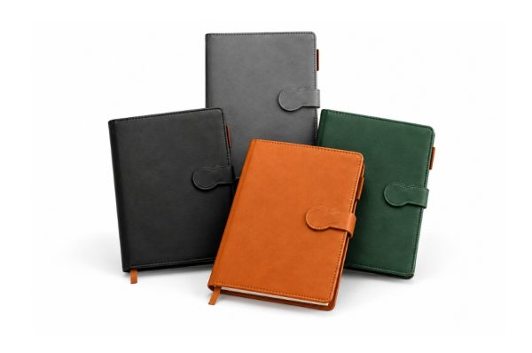 Ephemera Journal Planner Leather Cover with Magnetic Lock Ephemera A5 planner notebooks in grey, green, black and brown with magnetic strap closures
